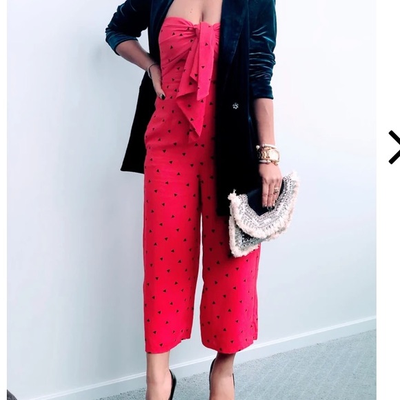 Lulu’s Nectar Red Print Strapless Tie-Front Jumpsuit - Picture 9 of 9